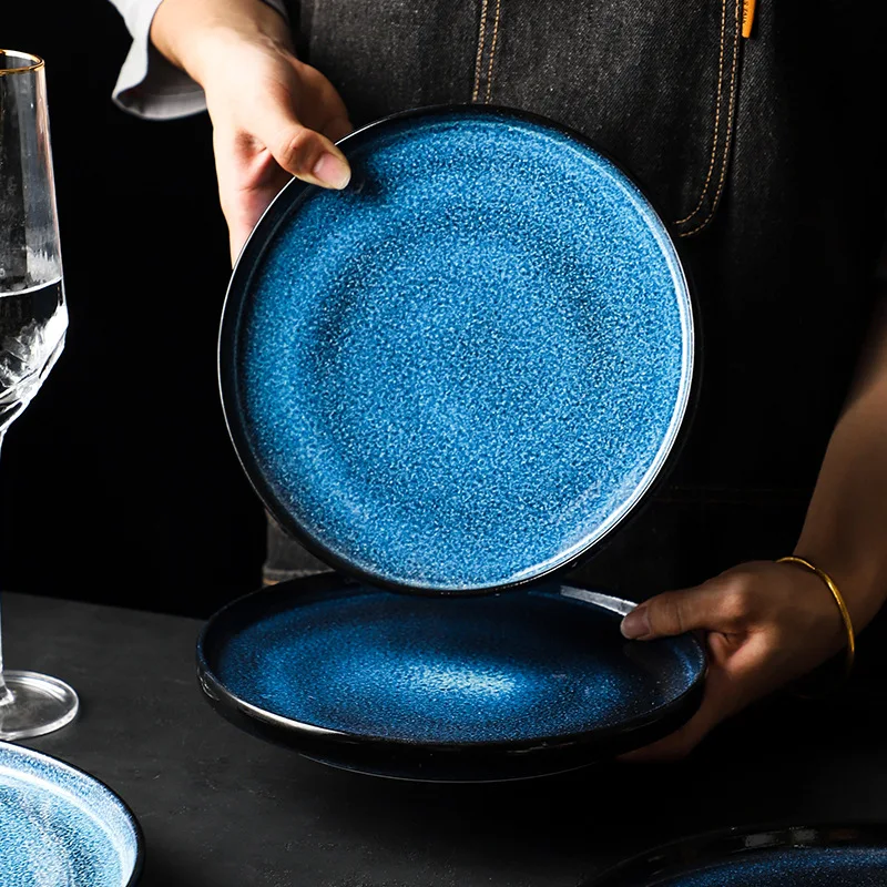 Starry Blue Nordic Ceramic Plate Serving Round Tray Decorative Salad Sushi Dessert Plate Porcelain Tableware Dinner Sets