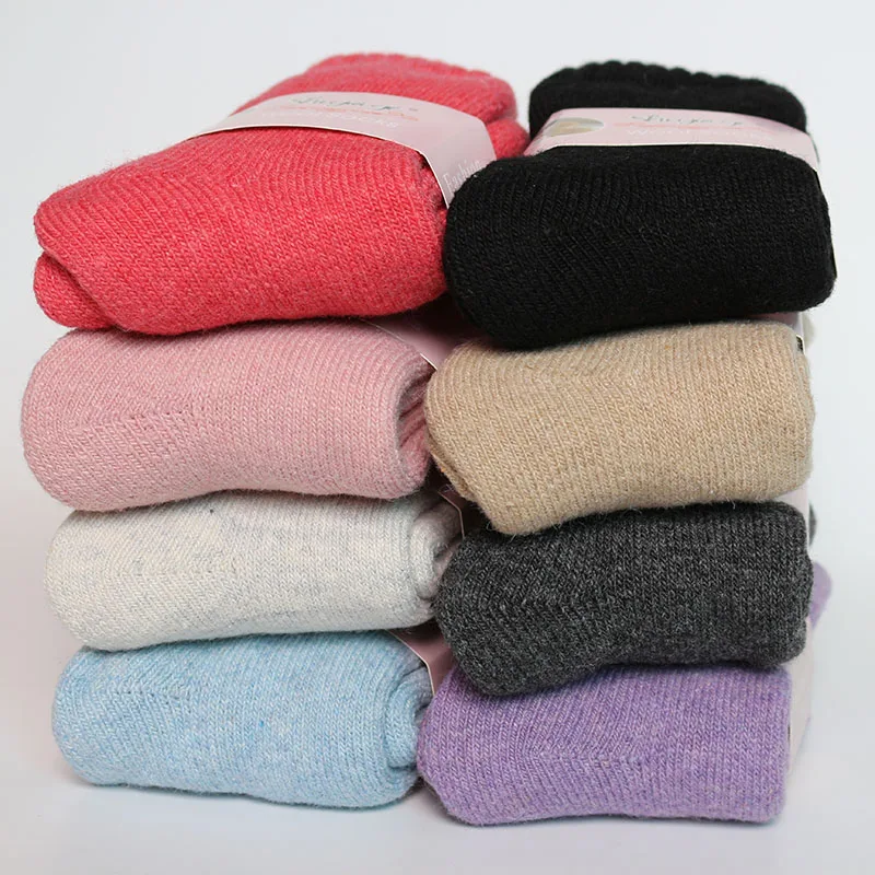 Nữ Mùa Đông Dày Ấm Giày Vớ Len Cho Bé Gái Màu Nguyên Chất Cashmere Sock 2 Đôi