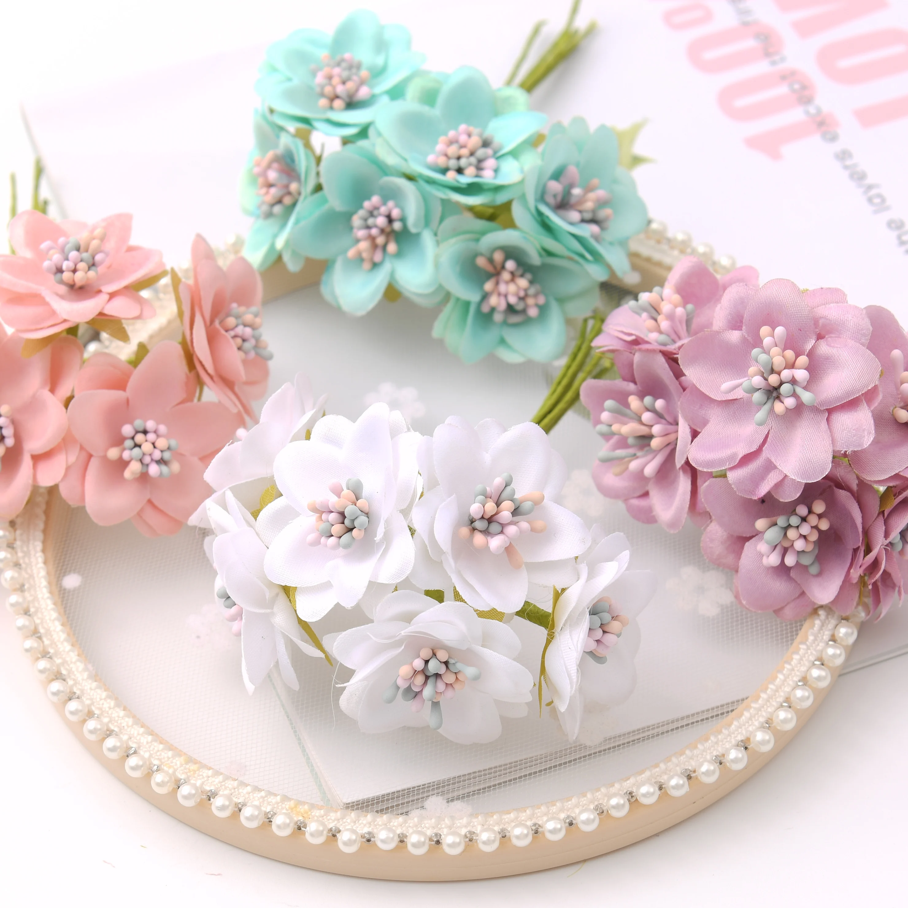 6pcs/1 bunch Mini Rose Bouquet  Artificial Silk Flowers For Wedding Decoration DIY Scrapbooking Wreath Gift Craft Fake Flower