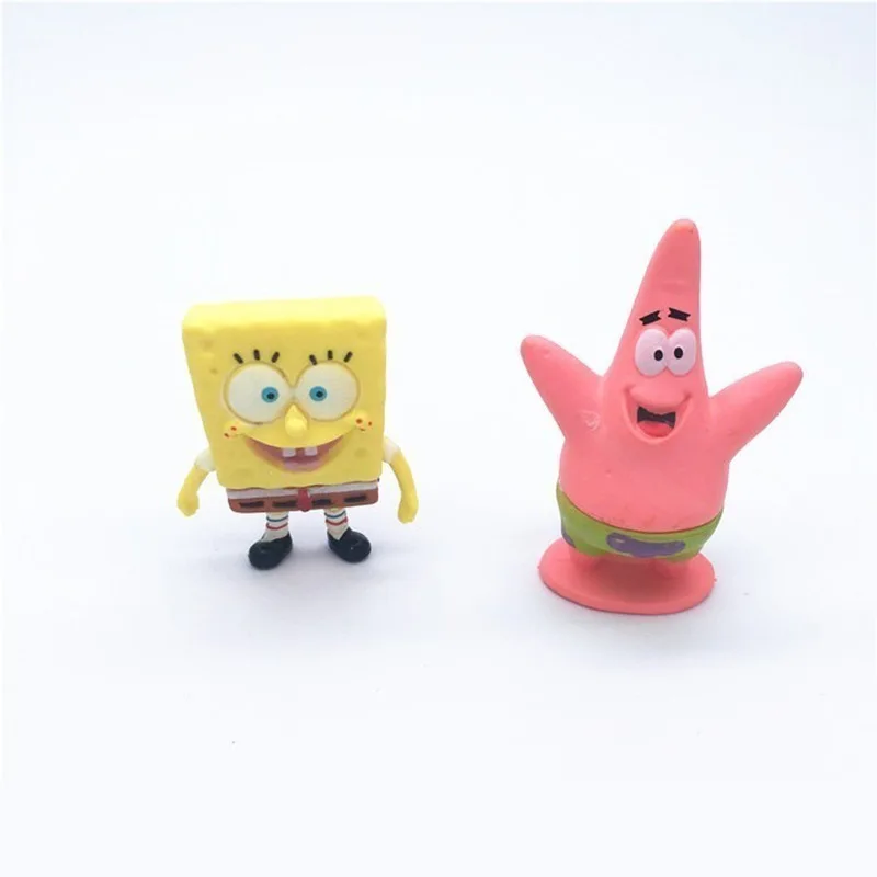 Conjunto de 6 unids/set de esponjas de PVC Kawaii para niños, juguetes clásicos de dibujos animados, Bob Esponja, Bob