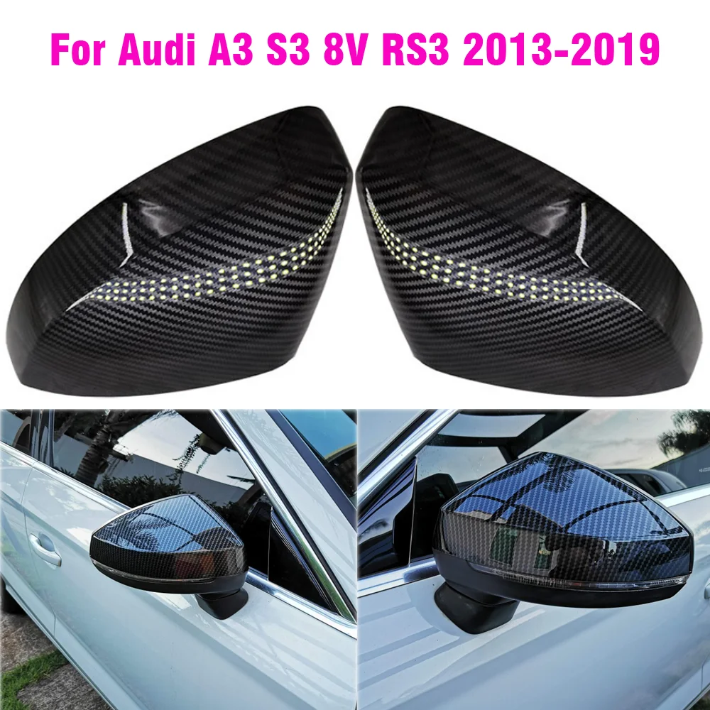 Car Rear View Mirror Cover Side Mirror Cap Covers Carbon Fiber ABS Direct Replacement For Audi A3 8V S3 RS3 2014-2020