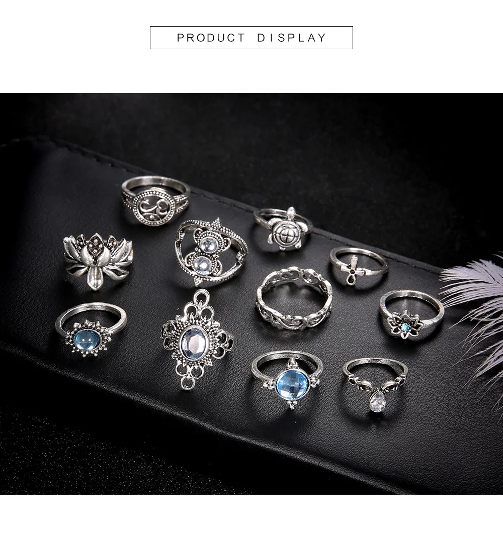 11pcs/Set Midi Knuckle Finger Rings Set For Women Boho crystal lotus tortoise Joint Ring Lady Party Wedding Jewelry Gift