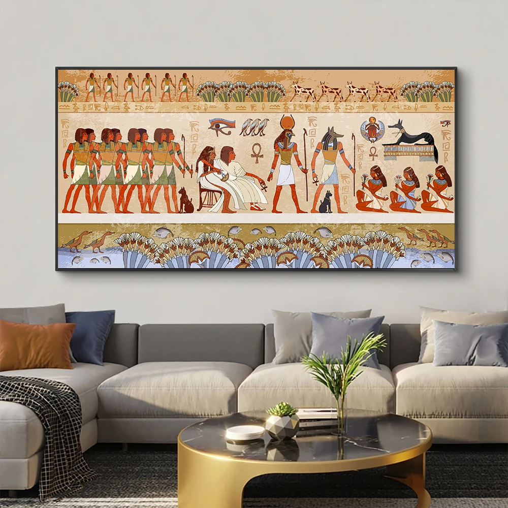 Vintage Ancient Egyptian Pharaoh Ceremony Wall Painting Printed On Canvas Home Art Decoration Painting Pictures for Living Rome