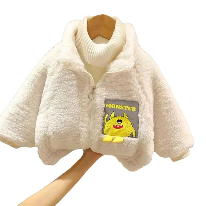 

2021 Winter New Korean Boy Girl Zipper Jacket Casual Cartoon Little Monster Children Cashmere Coat