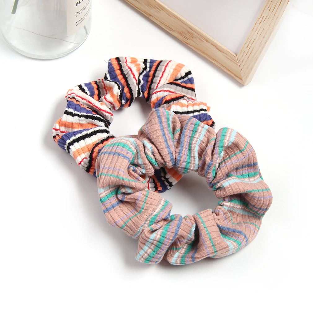 Fashion Women Girls Rainbow Color Knitting Hair Band Ponytail holder Elastic Casual Stripe Headband Hair Accessories