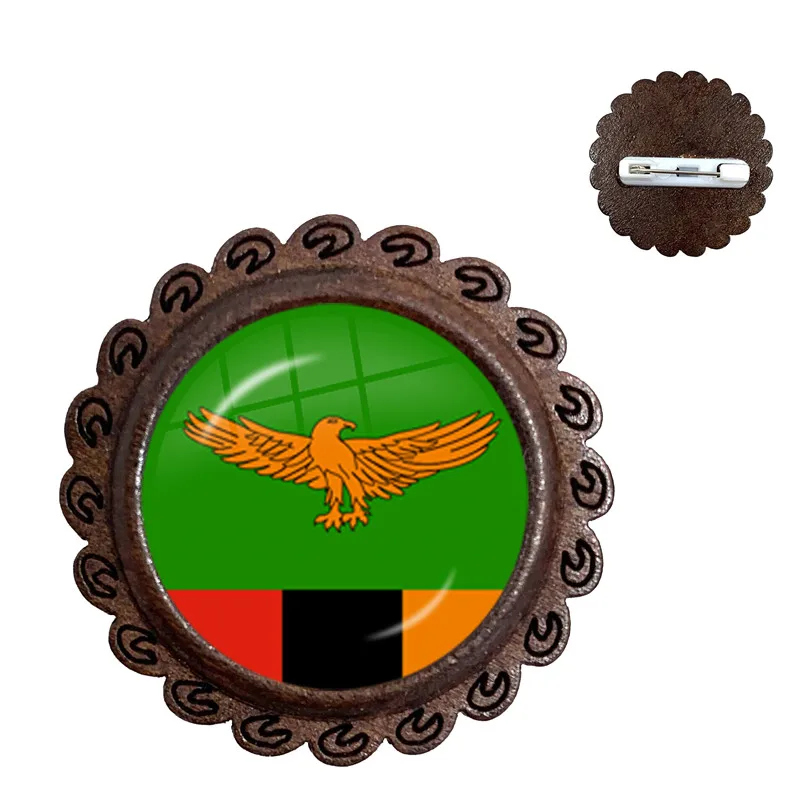 Malta Zambia Zimbabwe Latvia Armenia Azerbaijan Saudi Arabia UAE Morocco National Flag Wood Glass Cabochon Brooches Collar Pins