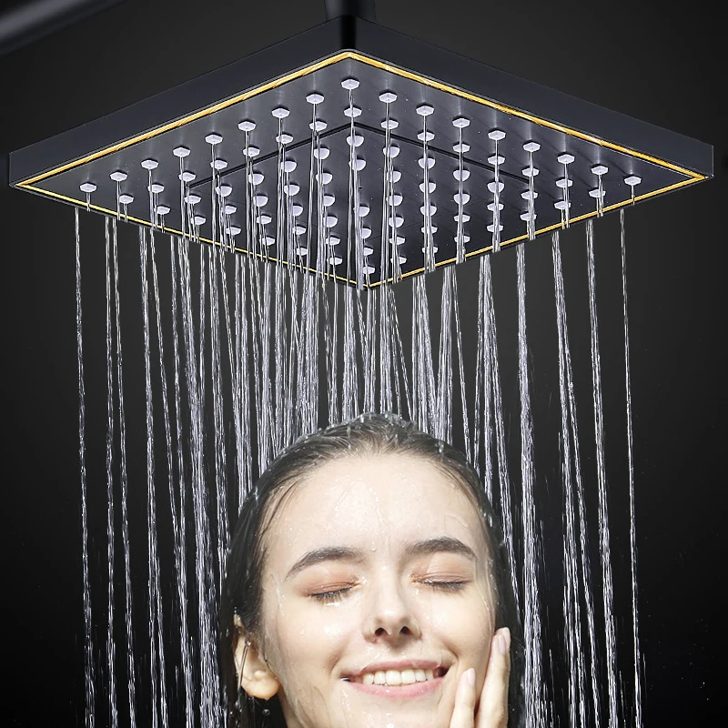 Juego de ducha Digital para baño, Sistema de ducha termostática inteligente, Baño LED Grifo de frío y caliente, tubo redondo cuadrado, Grifo negro de lluvia para SPA