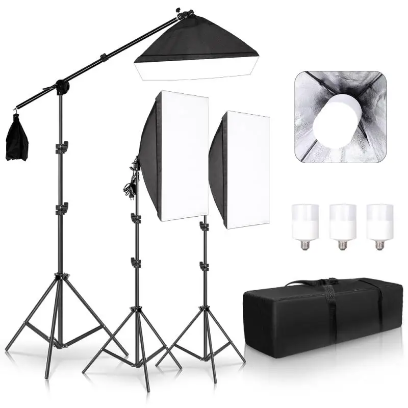 SH 3Pcs Softbox Professional Photo Studio Softbox Lights Lighting Kit Accessories Equipment With LED Blub Tripod Stand