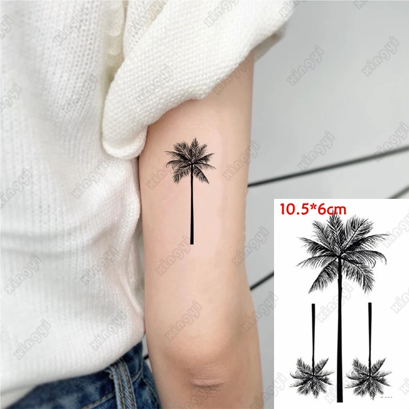 Women Waterproof Temporary Tattoo Sticker Coconut Tree Flower Girls Tatoo Body Art Wrist Foot Water Transfer Flash Tatto Men