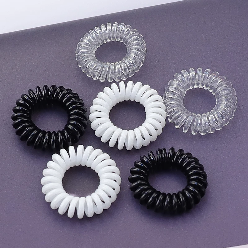 2021 6pcs/lot New Fashion Elastics Hair Rubber Bands Black White Transparent Telephone Cord Girls Tie Gum Ponytail Accessories