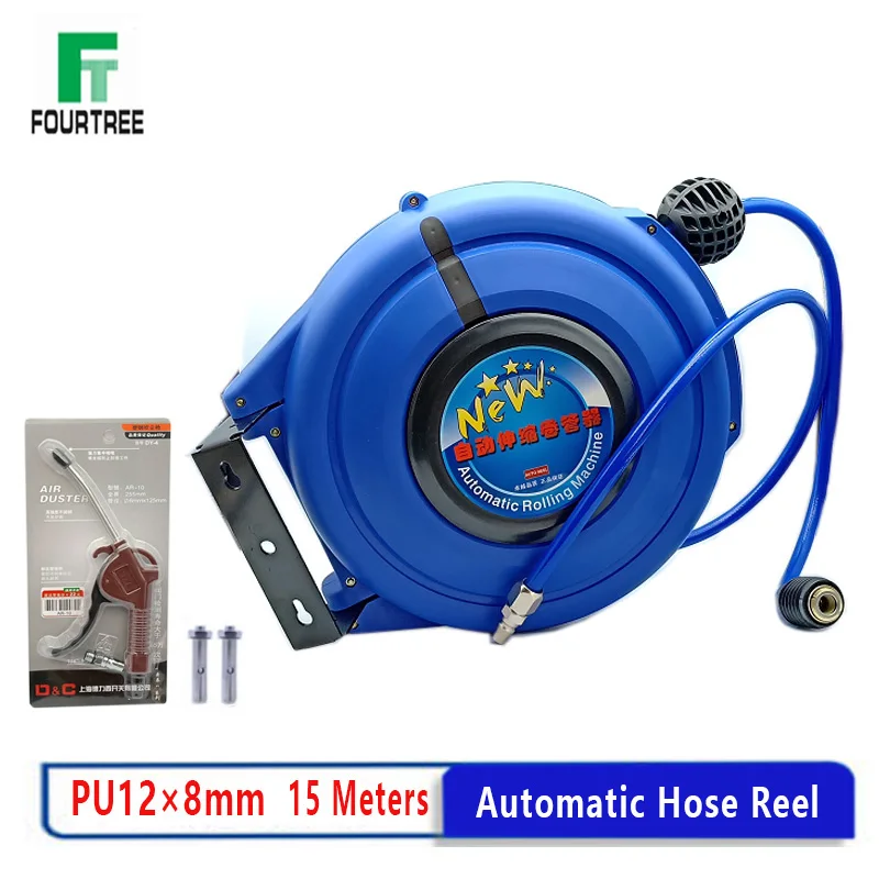 

Automotive Hose Reel 15 Meters Pneumatic PU Tube OD 12mm ID 8mm Retractable Telescopic Drum Rolling Machine Yarn Clamping Pipe