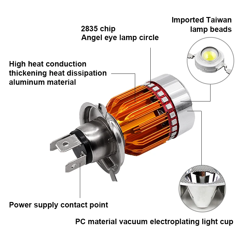 2pcs H4 LED Motorcycle Headlight Bulb HS1 LED Moto Scooter Light Hi/Lo with Angel eye Motor Bike Headlamp led car lights 12V 24V