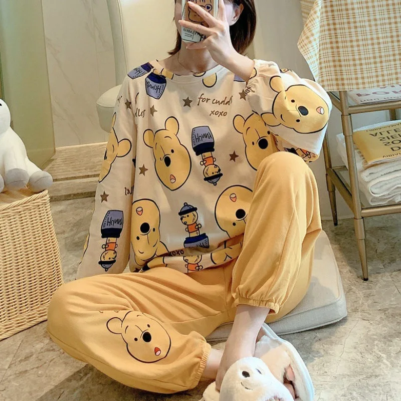 Mickey Spring and Autumn Pajamas Disney Women's Printed Cartoon Long-Sleeved Thin New Casual Loose Home Service Two-Piece Suit