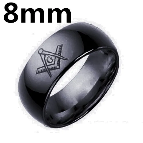  8mm Freemasons Ring Masonic Black Rings For Men Women Gold Silver Black 316L Stainless Steel Charms Jewelry