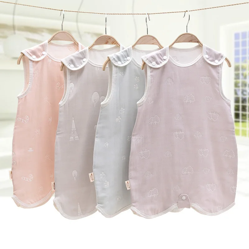 Spring Summer Unique Design Cool Sleeveless 3 Layer Gauze Baby Sleeping Bag Convenient Prevent Kicking Air Conditioning Quilt