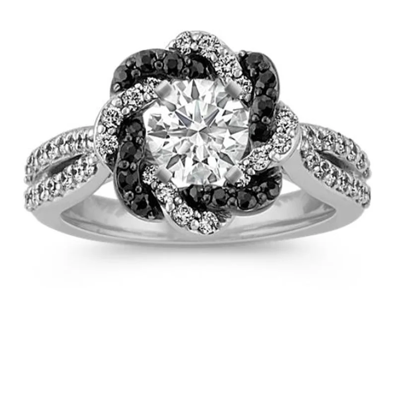 Hot Sale 2023 New Fashion Jewelry Engagement Rings for Women Trendy Design Flower Gun Black Two-Color Rose Ring Accessories