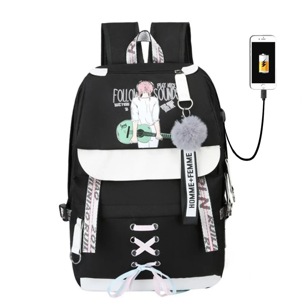 

Large School Bags Teenage Girls USB Women Travel bag Student Bookbags kids Bagpack black Printing Big Capacity College bookbag