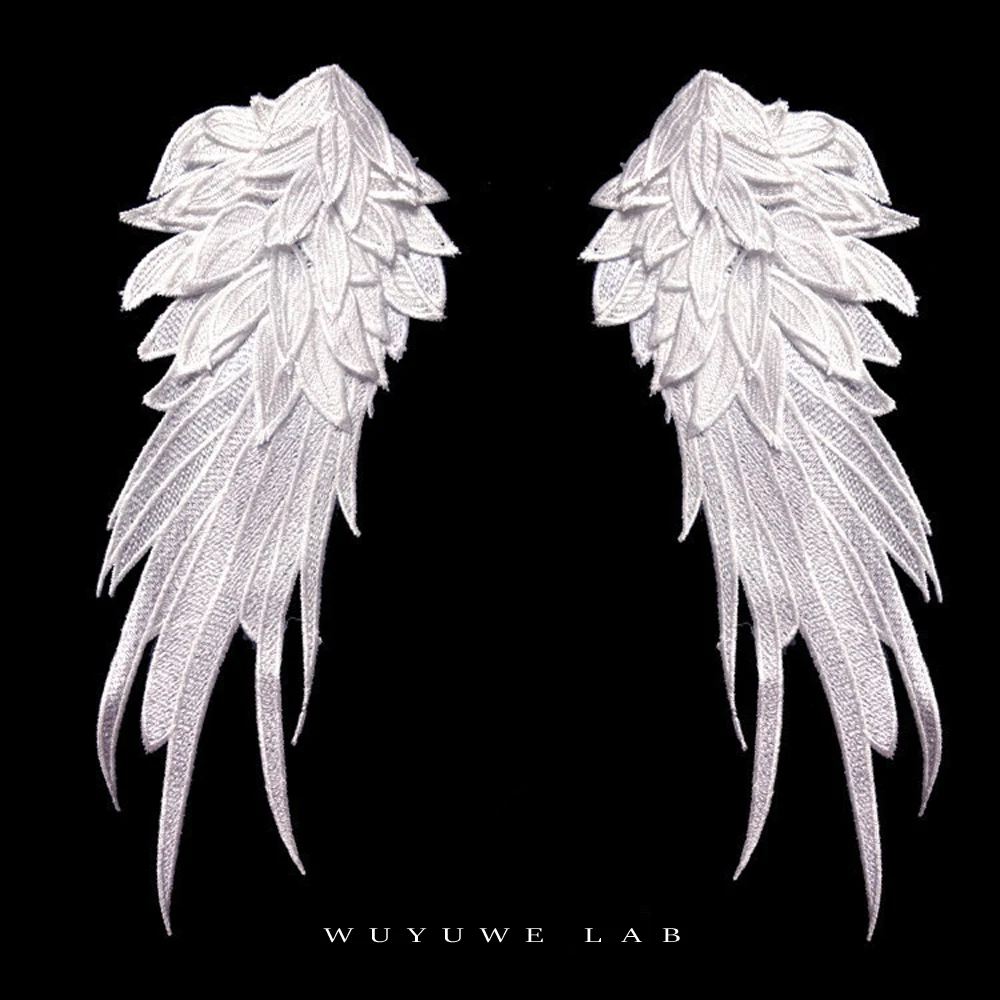 1pairs White Black Angel Wings Embroidery Badge Wedding Guipure Dress 3D Applique Cloth Patches For Kids Clothes Sewing diy