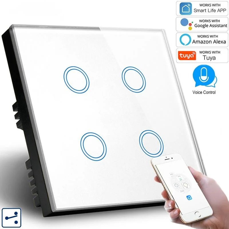 

Умный выключатель света, сенсорный выключатель со стеклянной панелью и Wi-Fi, 1/2/3/4 клавиши, совместим с Alexa Google Home, умные настенные выключатели, Великобритания