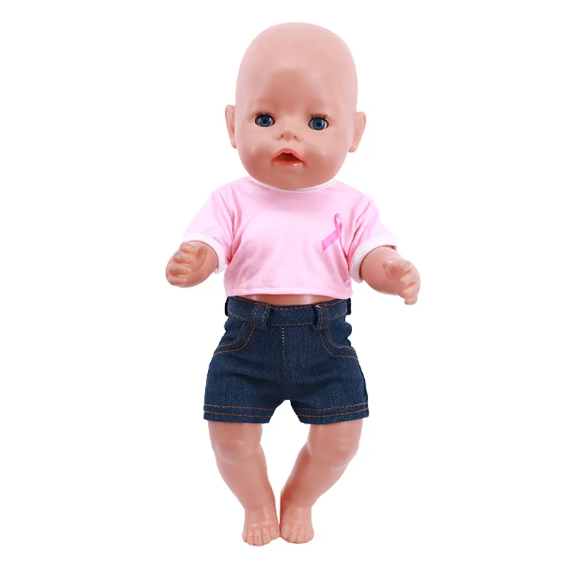 Boneca roupas t-shirts calças 2 pçs/set para 18 Polegada americano & 43cm bebê recém nascido boneca bonito dos desenhos animados impressão nossa geração presente