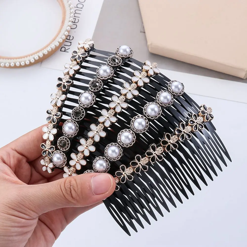 20 Teeth Inserted Hair Comb Bangs Hairpins Pearl Flower Rhinestone Buttons Hair Clip Headwear Hairband Women Hair Accessories