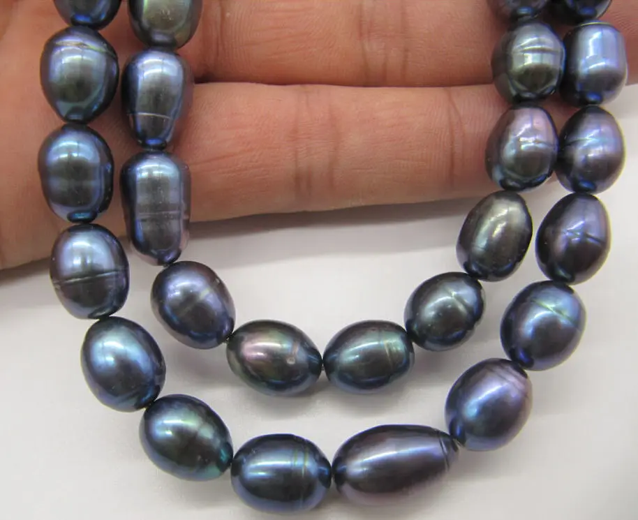 

BEAUTIFUL AAA 9-10MM TAHITIAN BLACK PEARL NECKLACE 2 ROW 17-18"@