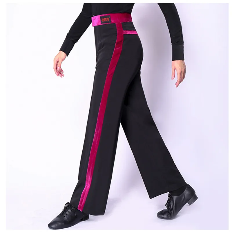 Pantalones de baile latino moderno para hombre, ropa de Baile Estándar Nacional, color negro, talla grande