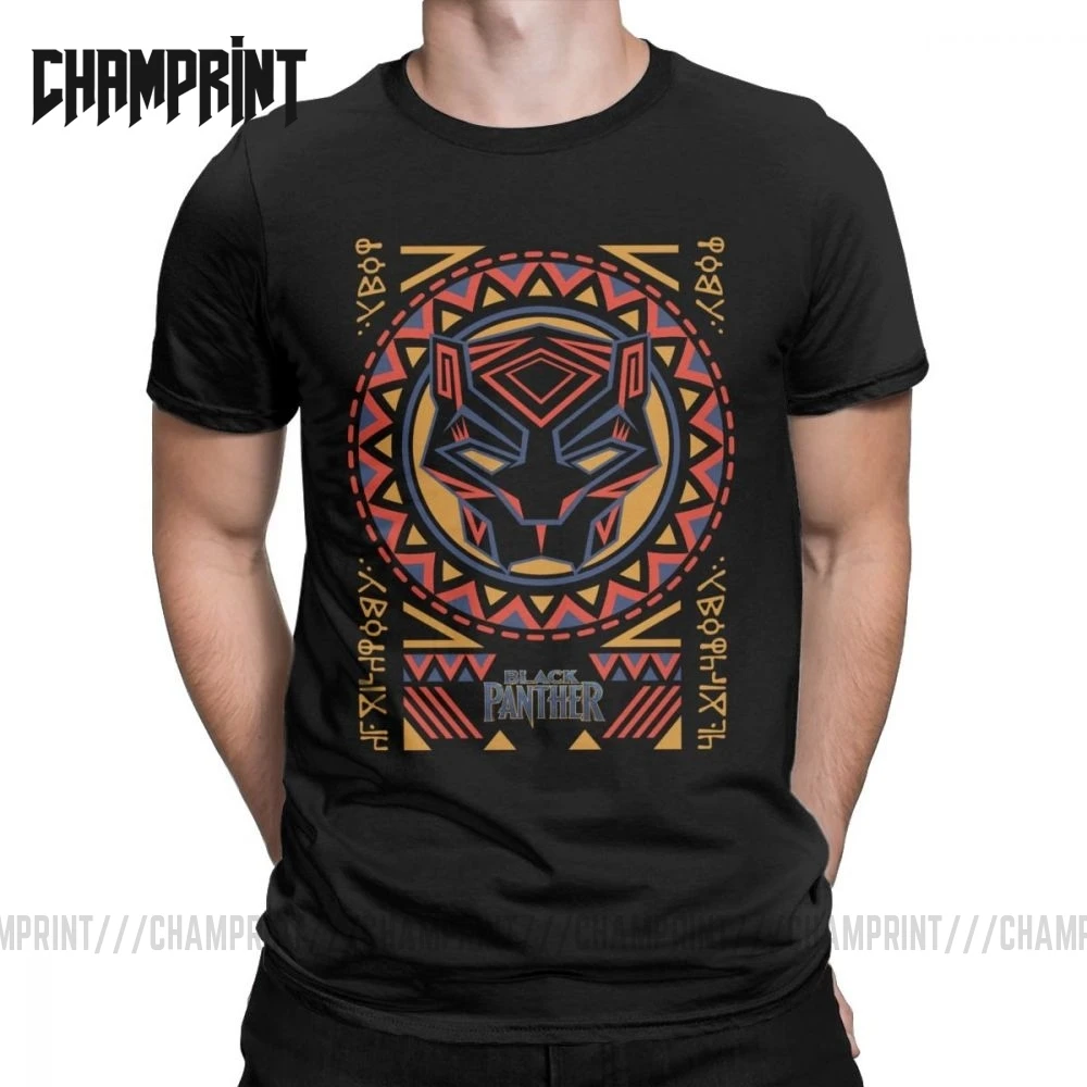 Black Panther Head Tribal Pattern African tribal totem T Shirt for Men 100% Cotton Tee Short Sleeve Clothes Plus Size