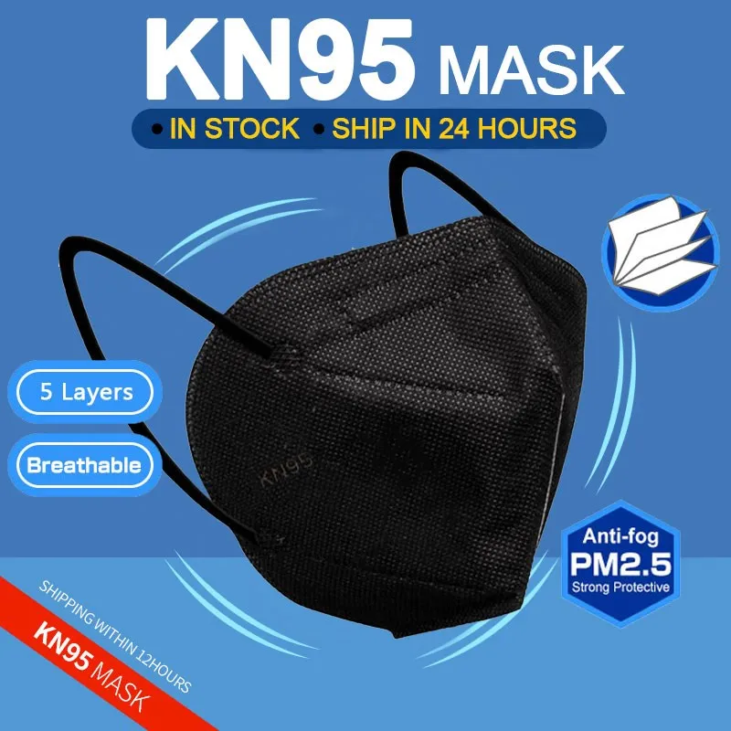 Black  KN95 Mask 5 layer mascarilla reutilizable face mask fashion Anti Dust Respirator Mask  Earloops Face Mouth Mask