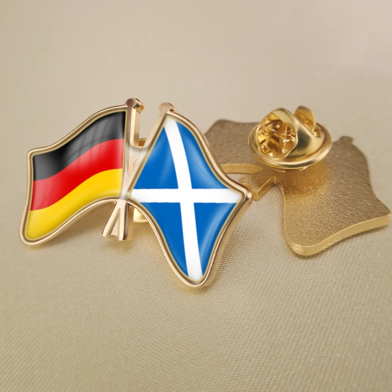 Germany and Scotland Crossed Double Friendship Flags Lapel Pins Brooch Badges