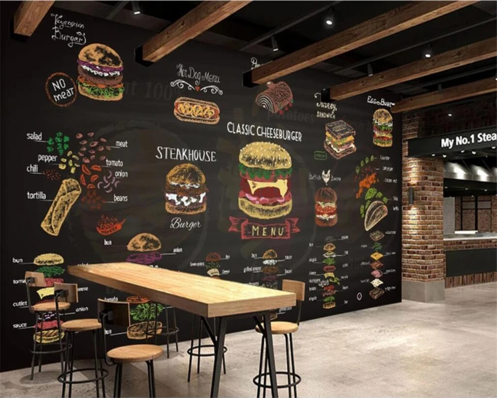 

3DBEIBEHANG Wallpaper custom high-end hand-painted color chalk burger European 3D TV mural background wall decoration mural