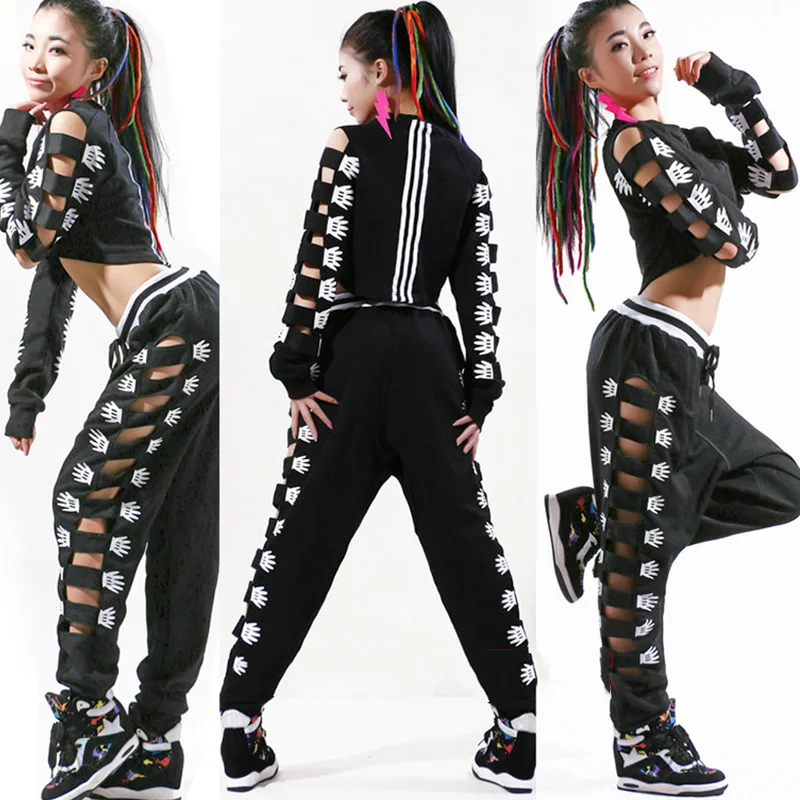 

Jazz Dance Costumes Black Sexy Openwork Top Pants Women Cheerleading Clothing Nightclub Pole Dancewear Stage Rave Outfit DT1072