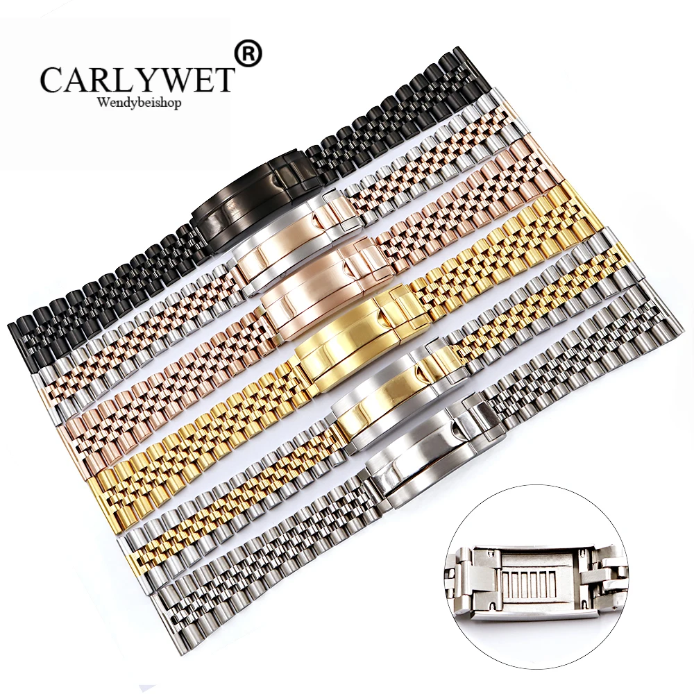 CARLYWET 20 22mm Wholesale Glide Lock Replacement Wrist Watch Band Strap Bracelet For Seiko For Rolex