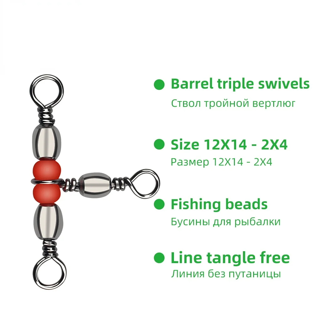 TIANNSII 10/pcs Solid Ring Fishing Tackle Accessories Equipment Fishing Rolling Triple Swivels Bearing Connector Fishing Hook