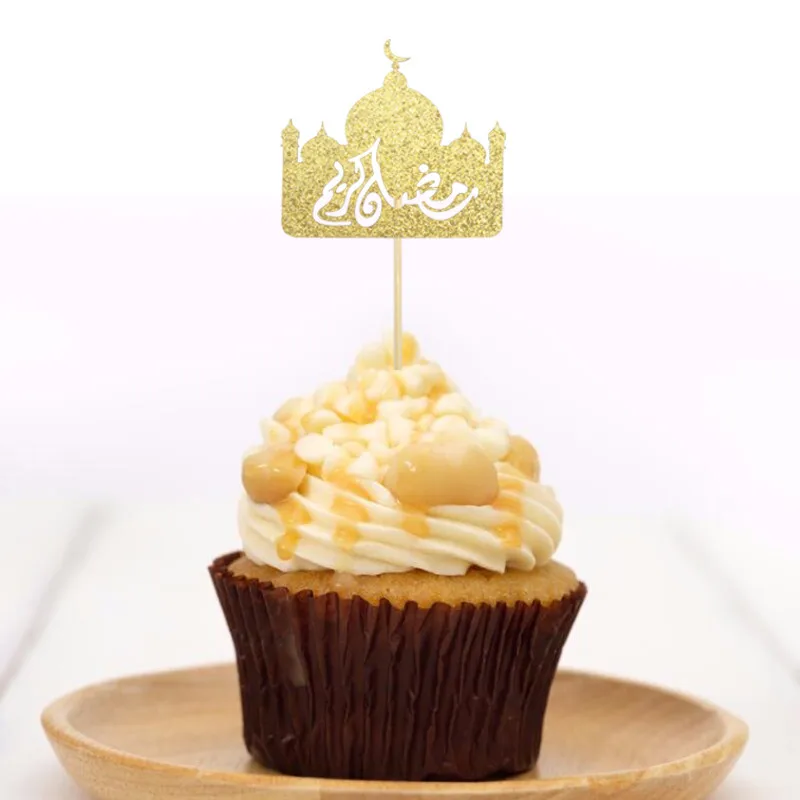 10Pcs Gold EID Mubarak Moon Castle Cupcake Toppers Ramadan Kareem Decor 2023 Islamic Muslim Party Eid al-Fitr Cake Home Supplies view 3