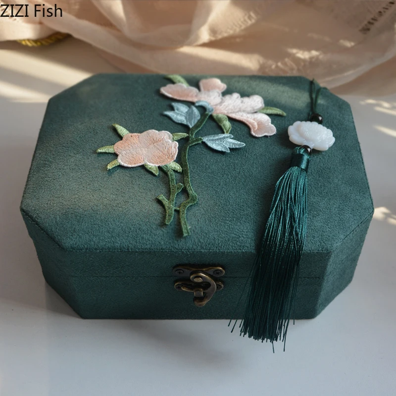 

Multiple Styles Separate Grid Storage Box Floral Embroidery Makeup Box Bracelet Jewelry Organizer Earrings Necklace Hanging Rack