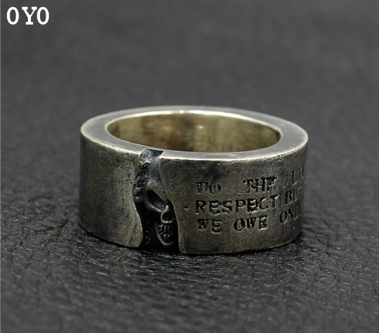 

100%S925 sterling silver Thai silver design half face mask skull lettering retro male ring men's latest half skull ring handmade