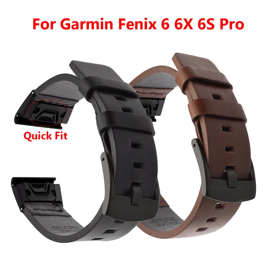 Pulseira de relógio de couro genuíno para quick fit, 20/22/26mm, para garmin fenix 6x pro/5x plus/6s/55/6 pro 5/3/3hr