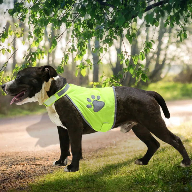 Dog Clothes Pet Vest Fluorescent Green Reflective Paw Patten Big Dog Safety Vest Breathable Dog T-shirt