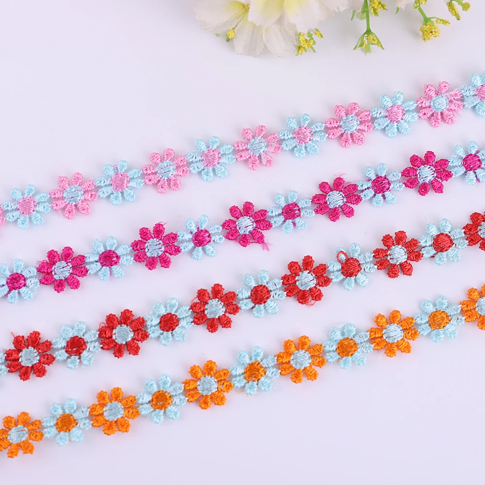 2yards Colorful Daisy Embroidery Trim Knitting Wedding Ribbon DIY Apparel Home Decoration Handmade Sewing Accessories