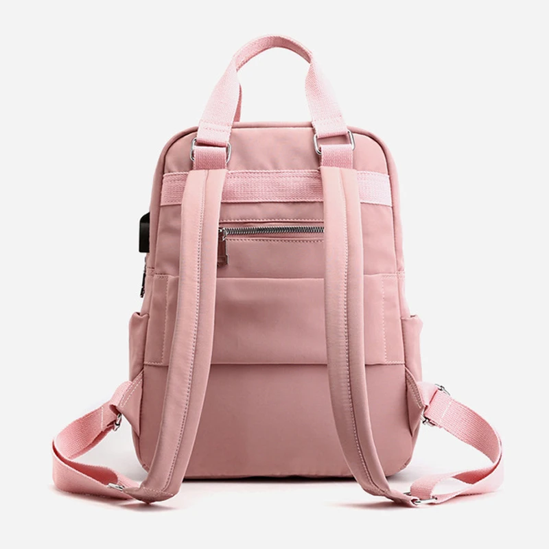 Top-Handle USB Charging Women Backpack Large Capacity Casual Travel Rucksack Preppy Student School Bag 14 inch Laptop Backpack