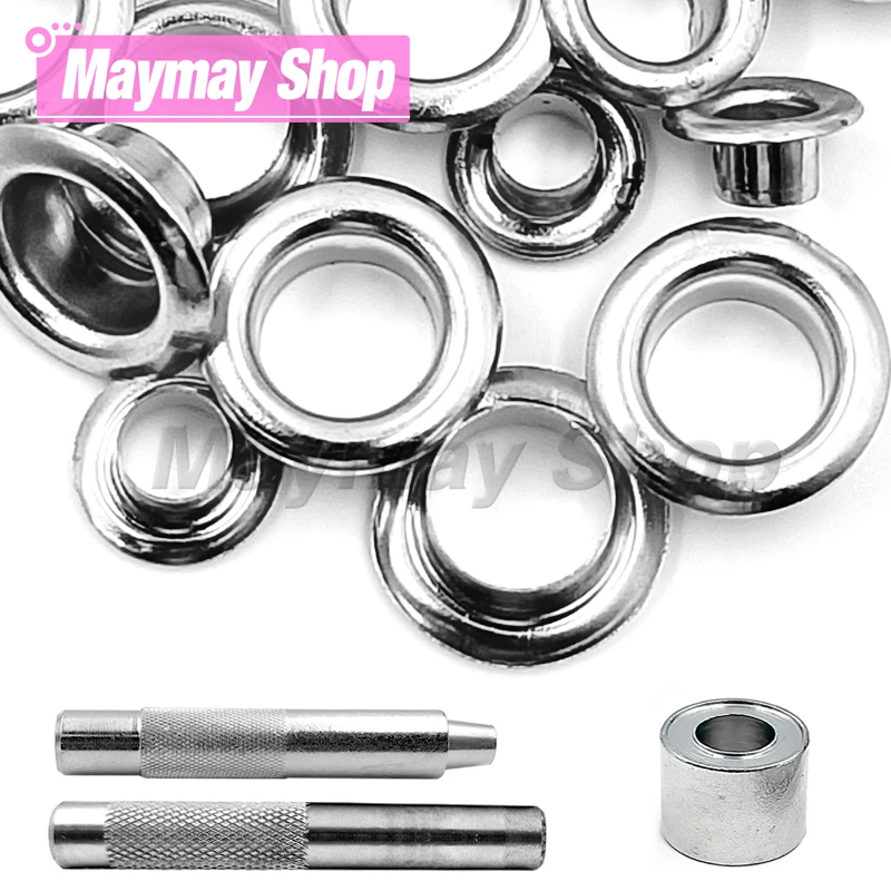 

200set Silver Color Metal Eyelet Grommets With Eyelet Punch Die Tool Set For Leathercraft Shoes Belt Bag Clothing Accessories