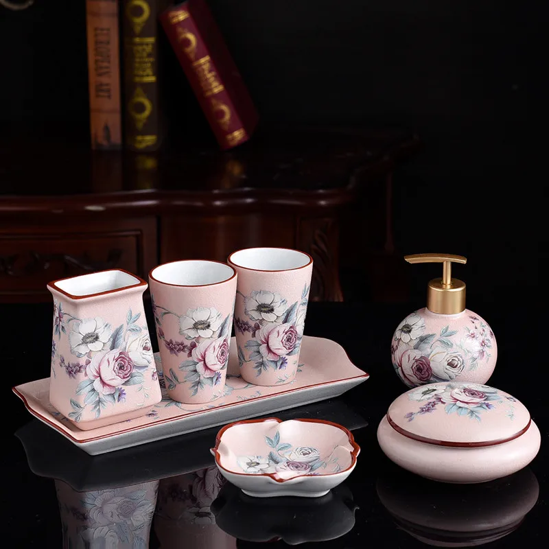 Ceramic & Porcelain Bathroom Set Soap Dispenser/DishToothbrush Holder & Cup Tray Tissue Box Storage Tank Tissue Box Wedding Gift