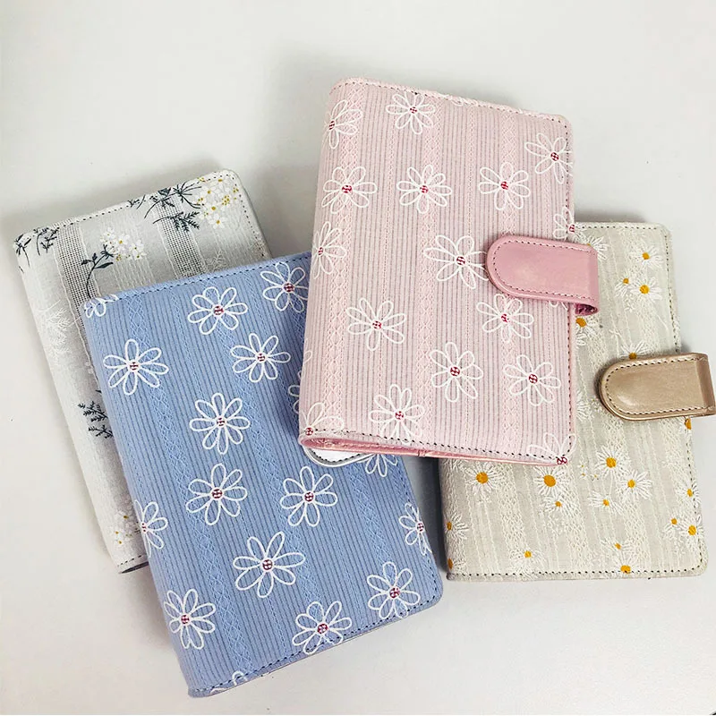 A6 Original Japanese plain color elegant and clean hand book embroidery broken flower hand book loose-leaf notebook diary