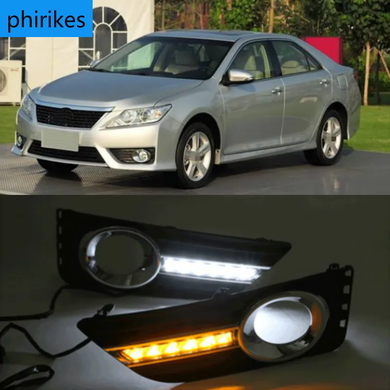 

2Pcs DRL For Toyota Camry 2012 Daytime Running Lights fog lamp cover Daylight Turn yellow