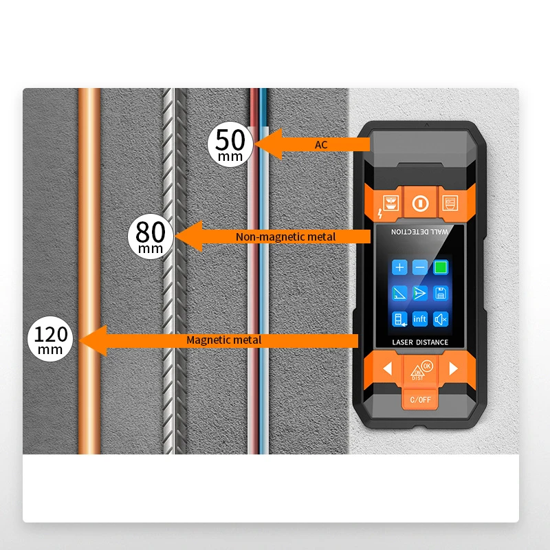 Metal Detector Laser Rangefinder Multi-Function Detector Wall Scanner With English Voice Broadcast Convenient And Quick