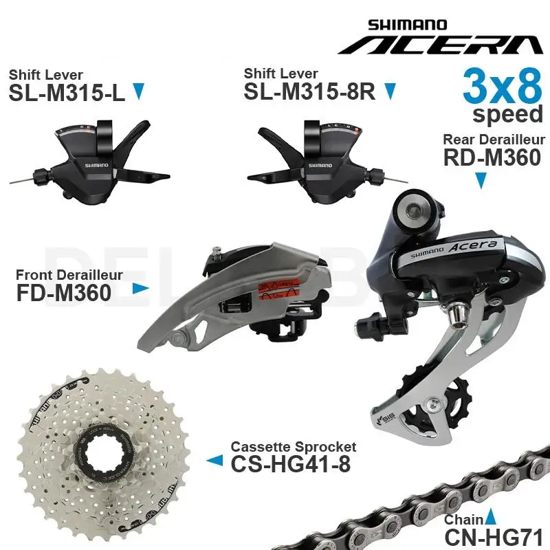 SHIMANO ALTUS ACERA 3x8 Speed Groupset include M315 Shifters M310 M360 Front/Rear  Derailleur HG200 HG41 Cassette Sprocket Chain