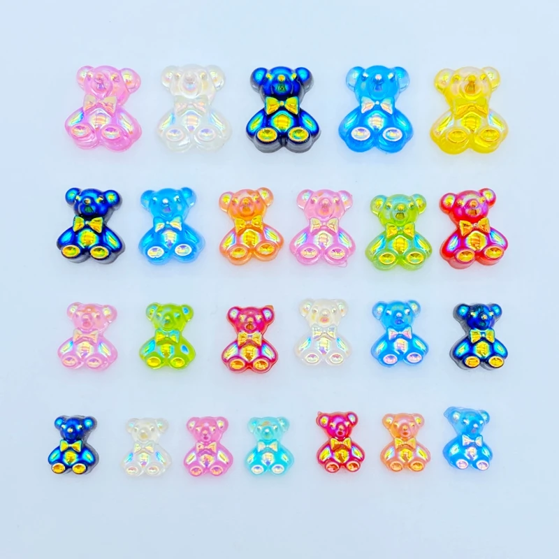 50/60/70/80Pcs Cute Mini Colorful Bear Flat back Resin Cabochon Scrapbook Kawaii DIY Embellishments Accessories K95