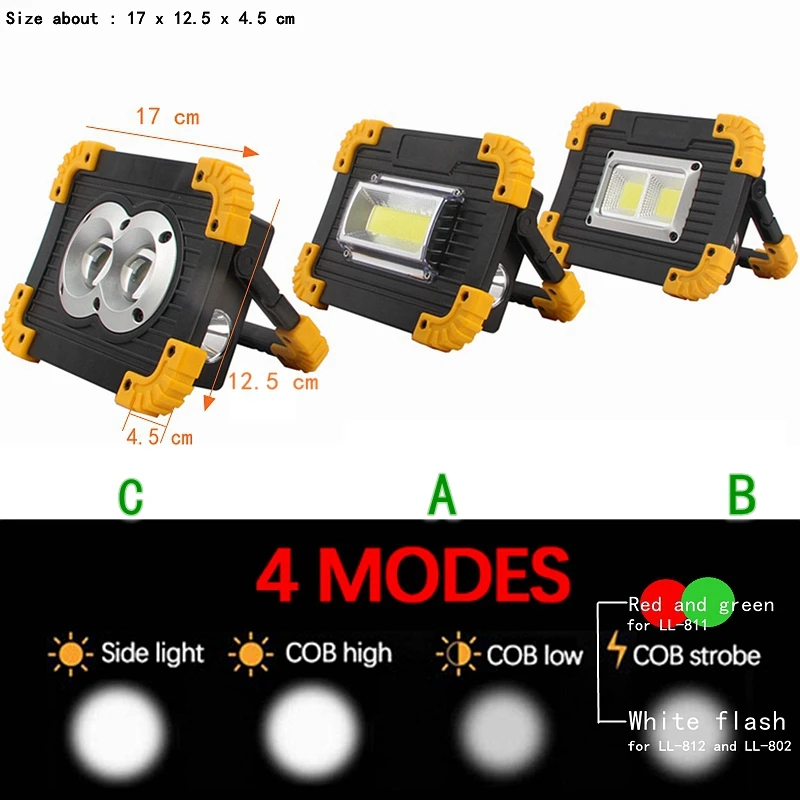 20W Led Portable Spotlight 4 Modes Emergency Work Light Latern Flashlight for Outdoor Hunting Camping Lamp Rechargeable Battery