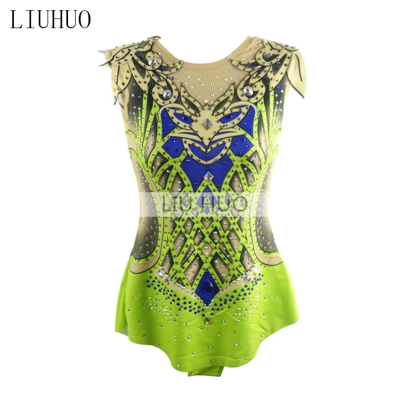 

LIUHUO Figure Skating Dress Women's Girls' Ice Performance Rhythmic Gymnastics Competition Leotard Dance Unitard Training Green